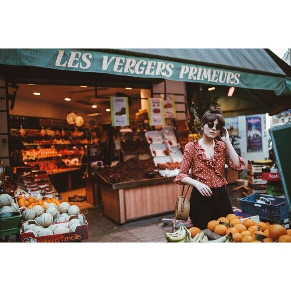 💕REALISATION PAR💕 Cher Top ~ 100% Silk Rust Spot Polka Dot Print Small - Picture 9 of 16